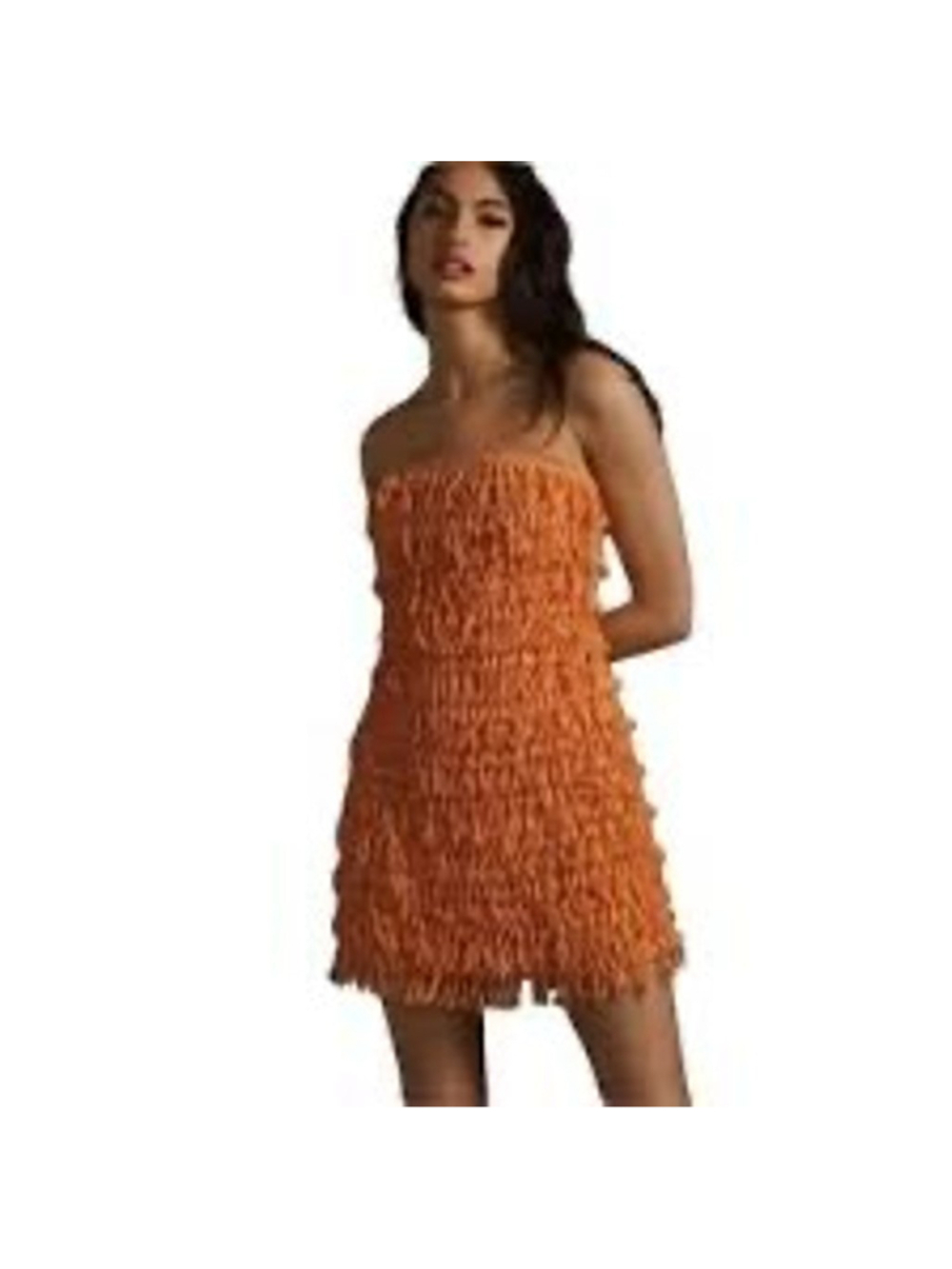 Anthropologie “Let Me Be” Strapless Coral Fringe Mini Tube Dress Size XXS